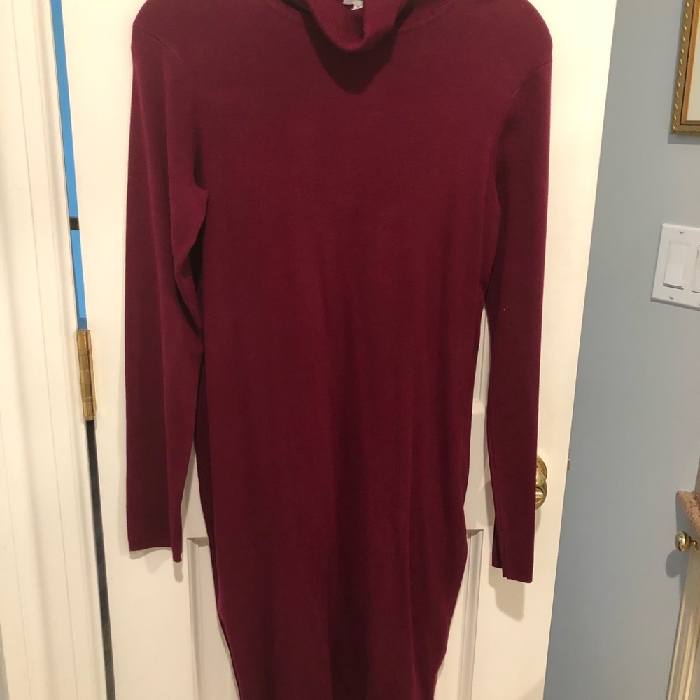 Midi-length Winter maternity dress.